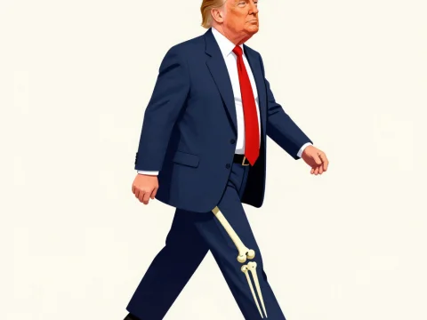 Stylized Illustration of a Man Walking with Visible Leg Bones