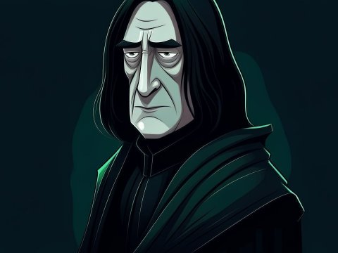 Stylized Illustration of a Somber Wizard Character