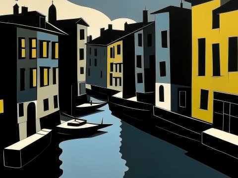 Stylized Italian Canal at Night