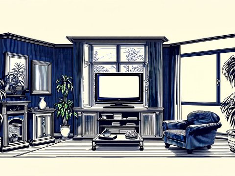 Stylized Line Art of a Cozy Living Room Interior