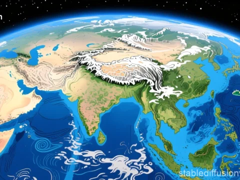 Stylized Map View of Asia from Space