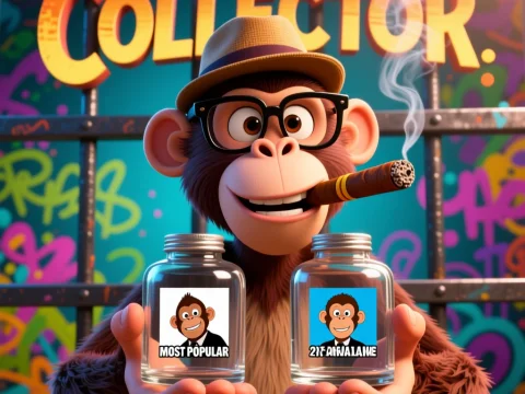 Stylized Monkey Collector Holding Popular NFT Jars