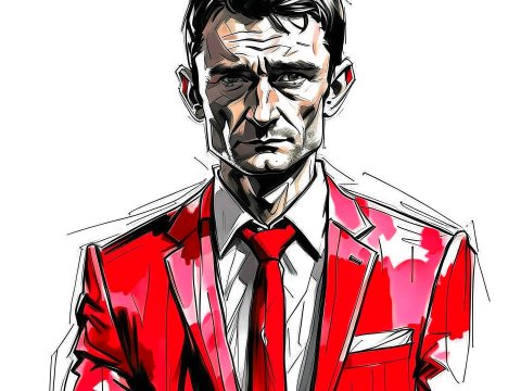 Stylized Portrait of a Man in a Red Suit