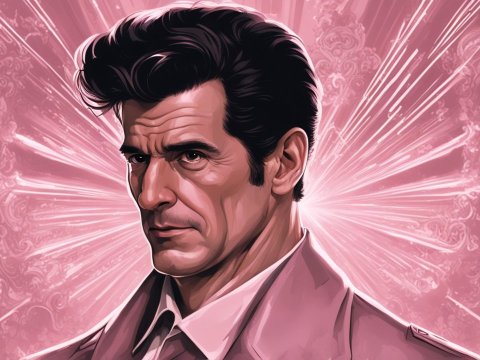 Stylized Portrait of a Man with Radiant Pink Background