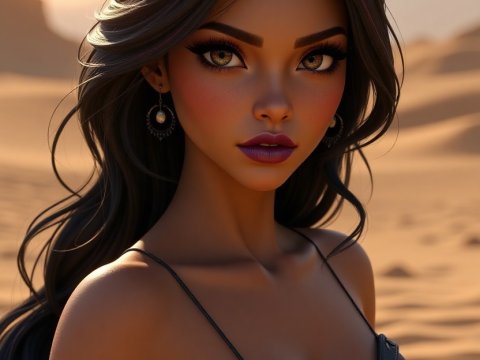 Stylized Portrait of a Woman in Desert Sunset