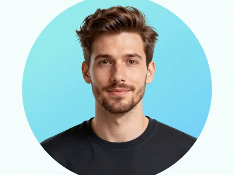 Stylized Portrait of a Young Man with Blue Background