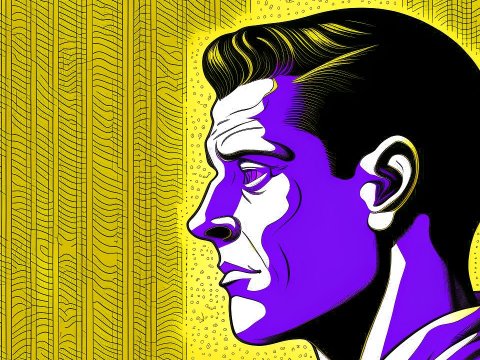 Stylized Profile of a Man with Bold Purple and Yellow Contrast
