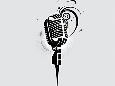Stylized Retro Microphone with Artistic Swirls