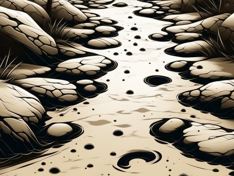 Stylized Rocky Stream with Muddy Footprints