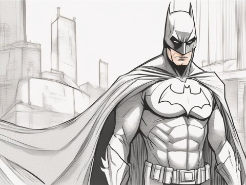Stylized Sketch of Batman in Gotham City