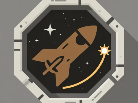 Stylized Space Rocket Icon with Star Trail