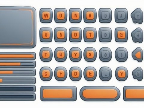 Stylized UI Button and Progress Bar Set in Orange and Gray