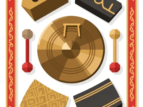 Stylized Vector Illustration of Traditional Gamelan Instruments