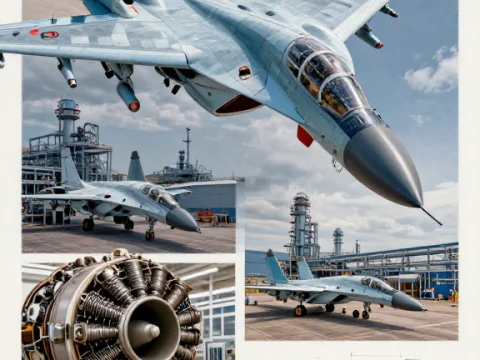 Su-27 Fighter Jet Over Ufa Industrial Complex with Engineering Details