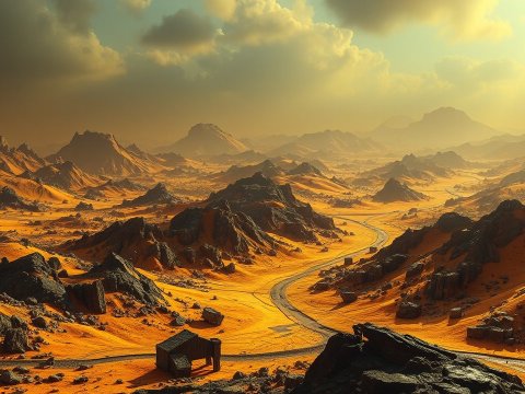 Sulfur-Covered Mountainous Landscape at Sunset