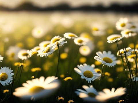 Sunlit Field of Daisies in Bloom