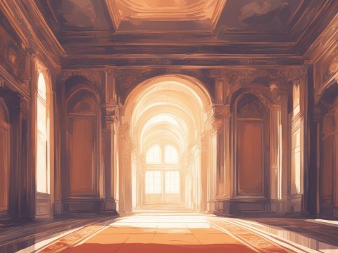 Sunlit Grand Hall with Classical Architecture