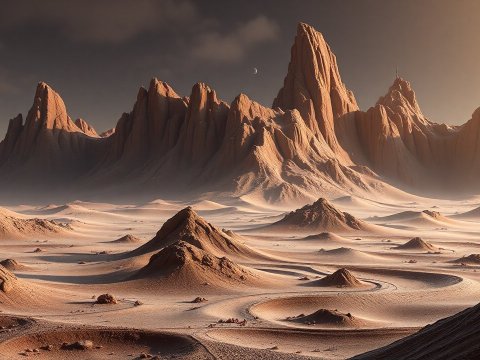 Sunlit Mudstone Desert with Jagged Peaks
