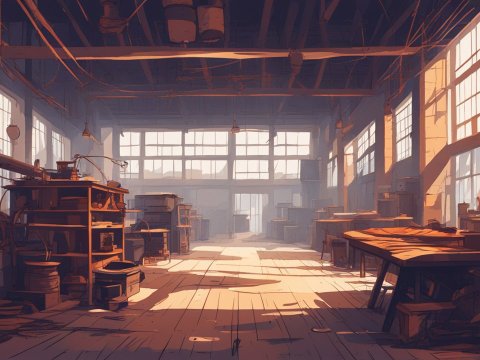 Sunlit Workshop Interior in Digital Illustration