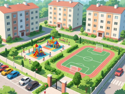 Sunny Residential Playground and Soccer Field