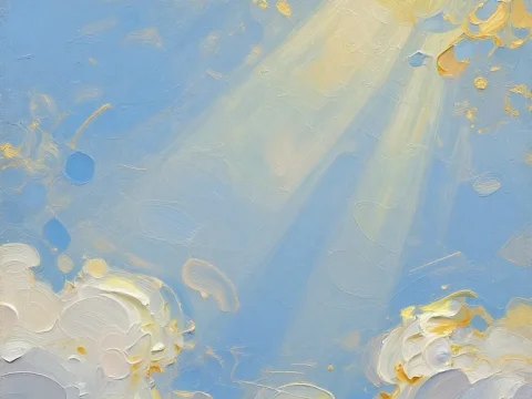 Sunrays Breaking Through Clouds in Impressionist Style