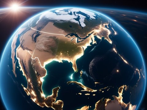 Sunrise Over North America from Space with City Lights