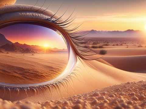 Sunset Desert Landscape Reflected in a Human Eye
