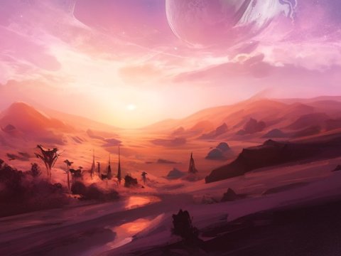 Sunset Landscape on an Alien Planet