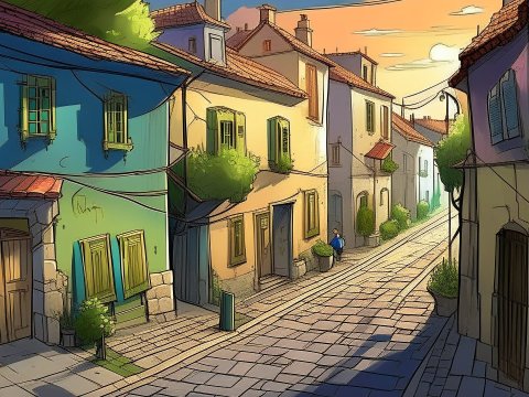Sunset on a Quaint European Street