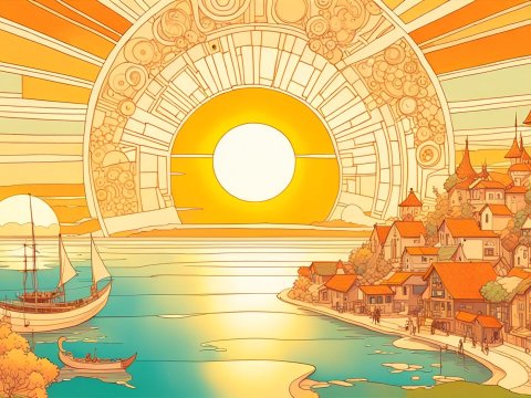Sunset Over a Solarpunk Coastal Village