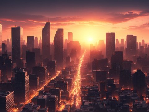 Sunset Over a Vast City Skyline