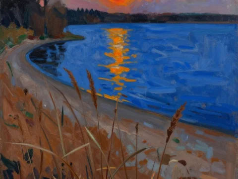 Sunset Over Lake Neusiedler Pebble Beach