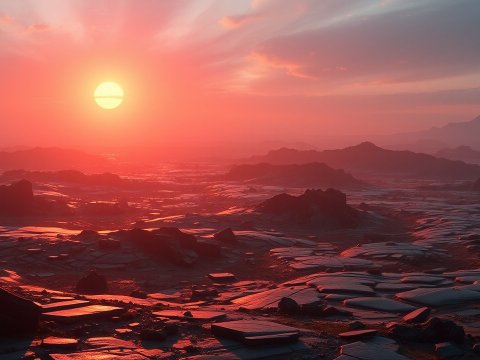 Sunset Over Rocky Desert Landscape