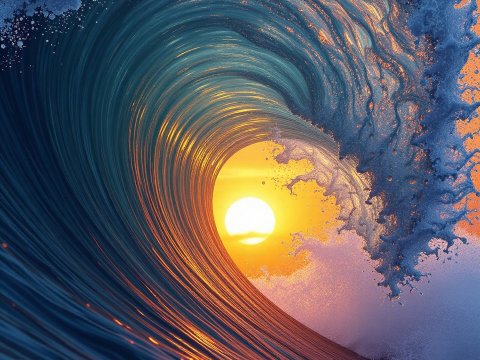 Sunset Through a Curling Ocean Wave