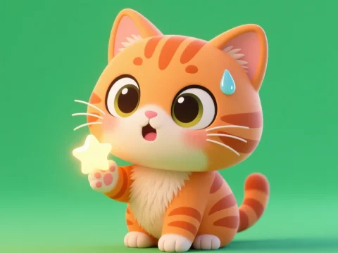 Surprised Chibi Orange Tabby Cat Holding Glowing Star