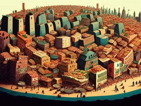 Surreal Cityscape Made of Food Items