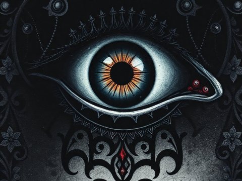 Surreal Dark Batik Eye with Ornate Patterns