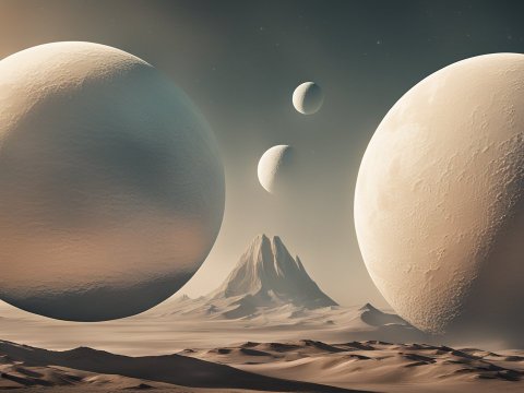Surreal Desert Landscape with Giant Floating Spheres