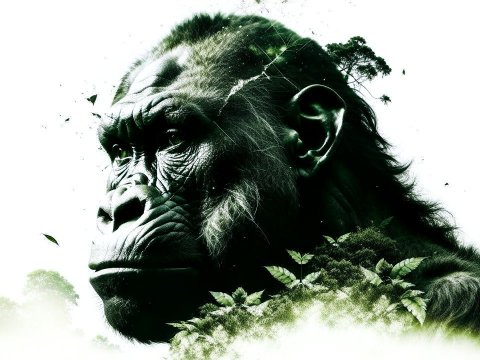 Surreal Double Exposure of Gorilla and Forest