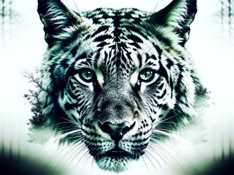 Surreal Double Exposure of Tiger and Forest