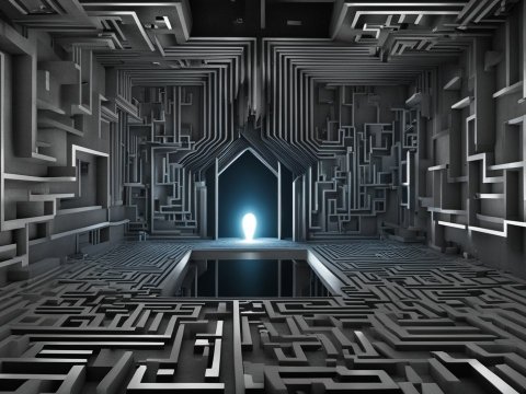 Surreal Endless Maze with Glowing Portal