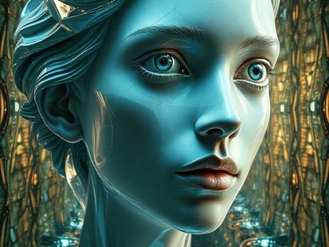 Surreal Futuristic Portrait of a Sculpted Female Head