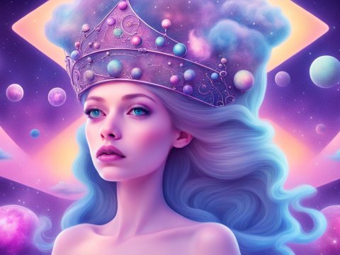 Surreal Galactic Princess with Cosmic Crown