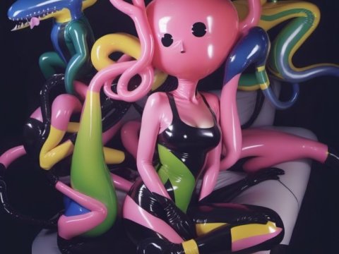 Surreal Inflatable Characters in Vibrant Latex Suits