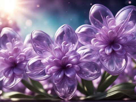Surreal Lilac Glass Flowers in Soft Light