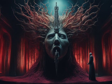 Surreal Mind Prison with Giant Head and Intricate Crown