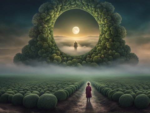 Surreal Moonlit Portal in a Mystical Garden