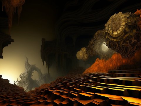 Surreal Organic Cave with Intricate Textures and Warm Lighting