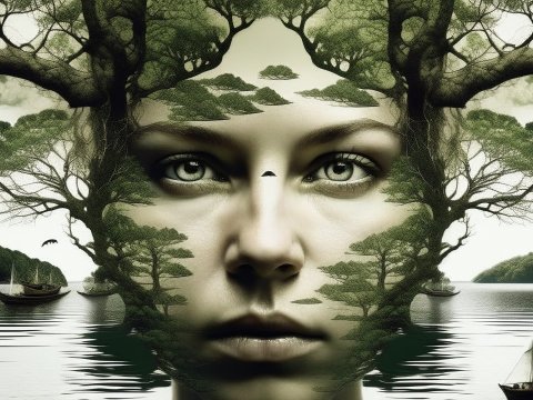Surreal Portrait Merging Human Face with Nature