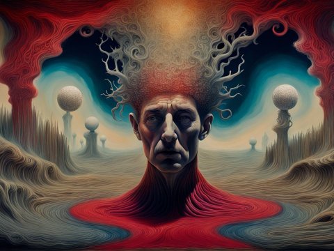 Surreal Portrait of a Man with Twisting Mindscape